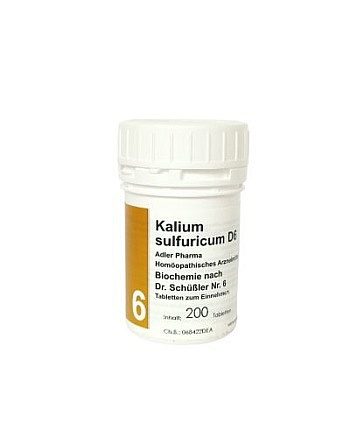 Schüßler Salz Adler Pharma Nr. 6 Kalium sulfuricum D6 (Salz des Zellstoffwechsels und der Pigmentierung) - 200 Stück